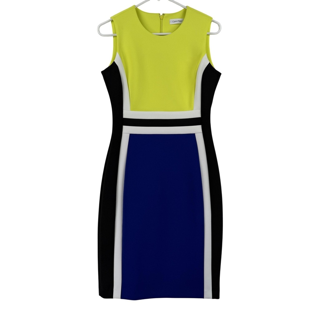 Calvin Klein Dress Womens 4 Multicolor Colorblock Sleeveless Sheath Knee Length